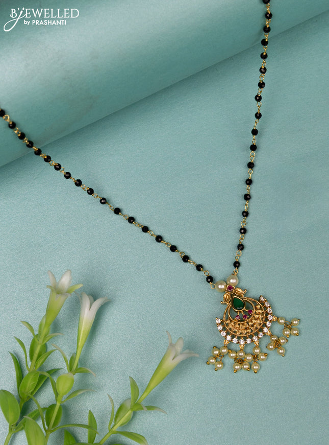Mangalsutra with kemp & cz stones and pearl hangings without earrings