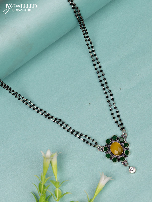 Mangalsutra double layer with emerald & yellow and cz stones without earrings