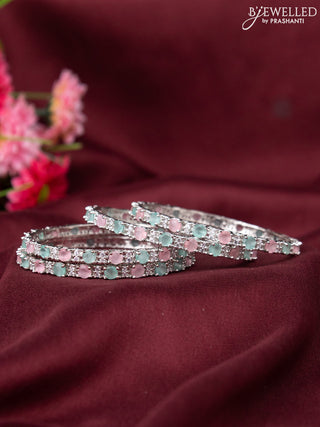 Zircon bangle with baby pink & mint green and cz stones
