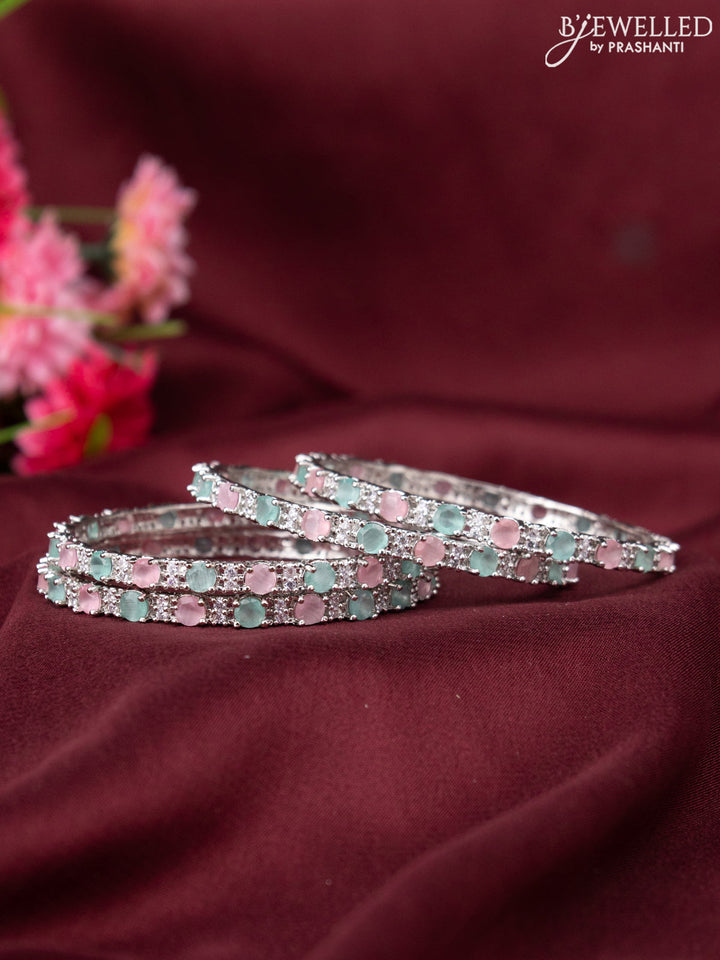 Zircon bangle with baby pink & mint green and cz stones