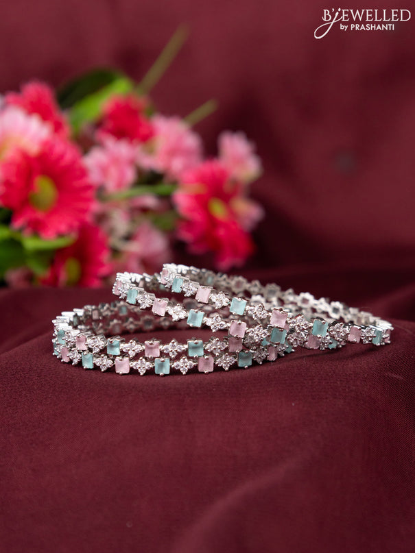 Zircon bangle with baby pink & mint green and cz stones