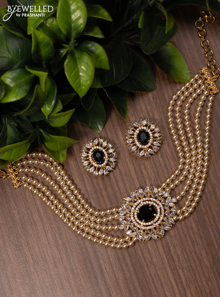 Pearl choker with sapphire and cz stones