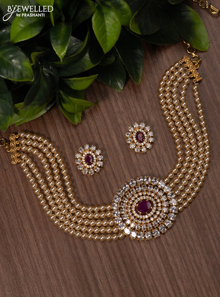 Pearl choker with ruby and cz stones