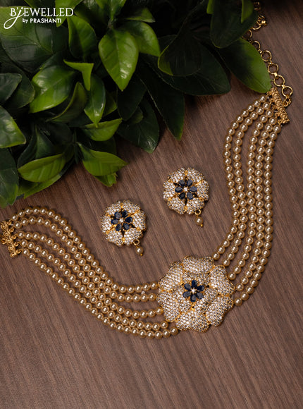 Pearl choker floral design with sapphire and cz stones