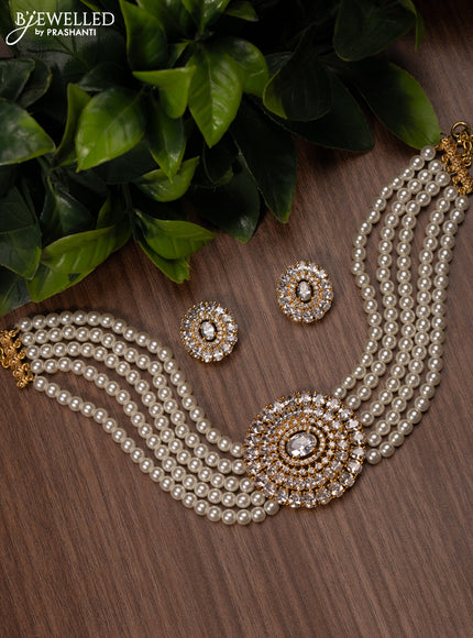 Pearl choker with cz stones