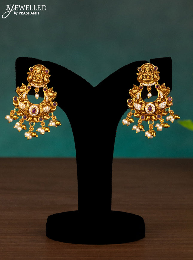 Antique haaram lakshmi design with kemp & cz stones and pearl hangings