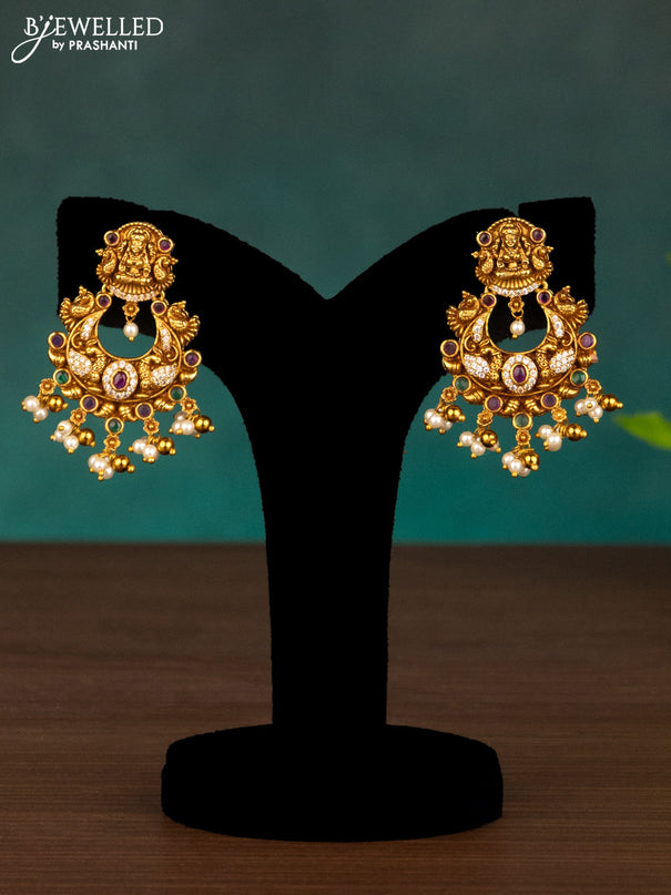 Antique haaram lakshmi design with kemp & cz stones and pearl hangings