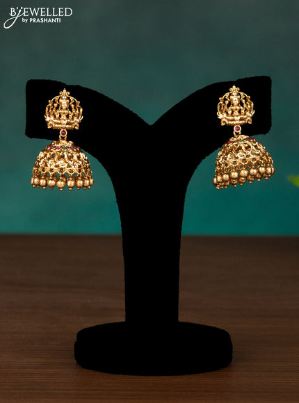 Antique haaram lakshmi design with kemp stones and golden beads hanging