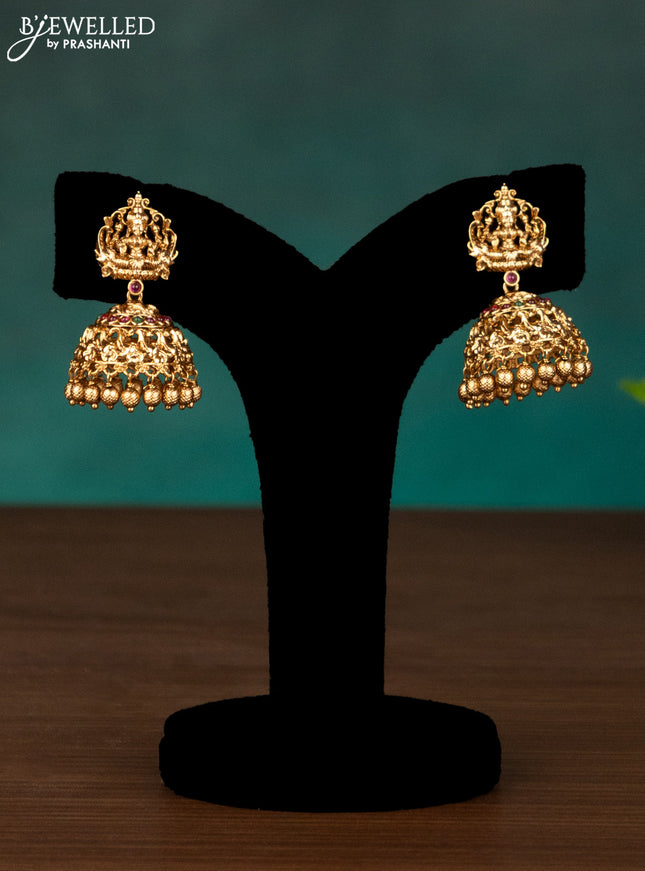 Antique haaram lakshmi design with kemp stones and golden beads hanging
