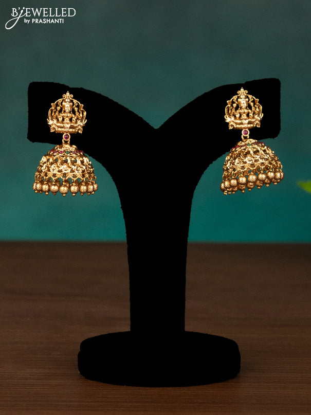 Antique haaram lakshmi design with kemp stones and golden beads hanging
