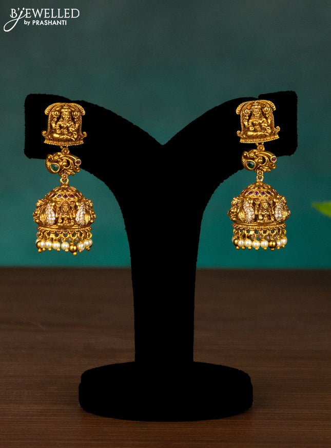 Antique haaram lakshmi design with kemp & cz stones and pearl hangings