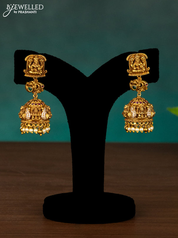 Antique haaram lakshmi design with kemp & cz stones and pearl hangings