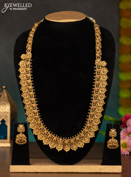 Antique haaram lakshmi kasu design with pink kemp stones