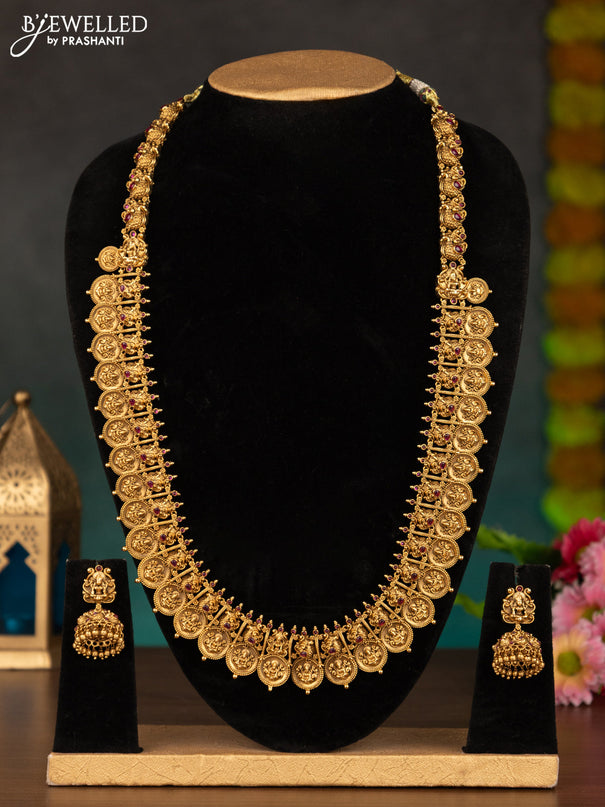 Antique haaram lakshmi kasu design with pink kemp stones