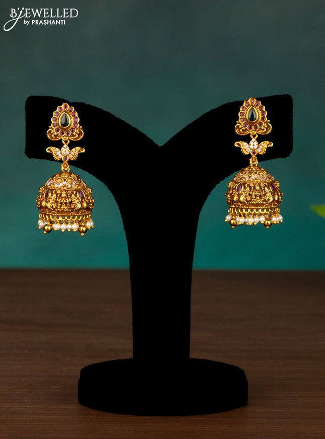 Antique haaram lakshmi design with kemp & cz stones and pearl hangings