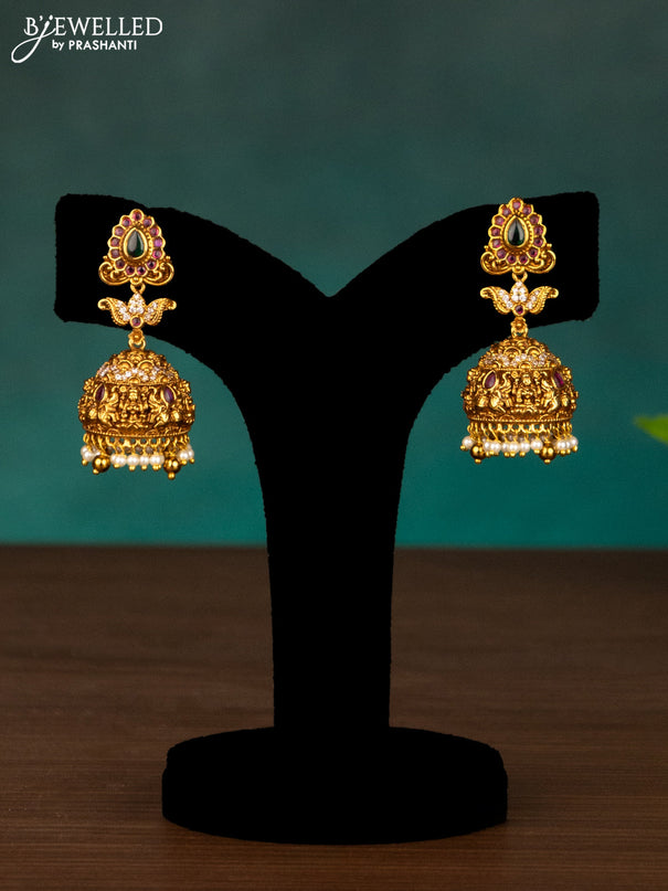 Antique haaram lakshmi design with kemp & cz stones and pearl hangings
