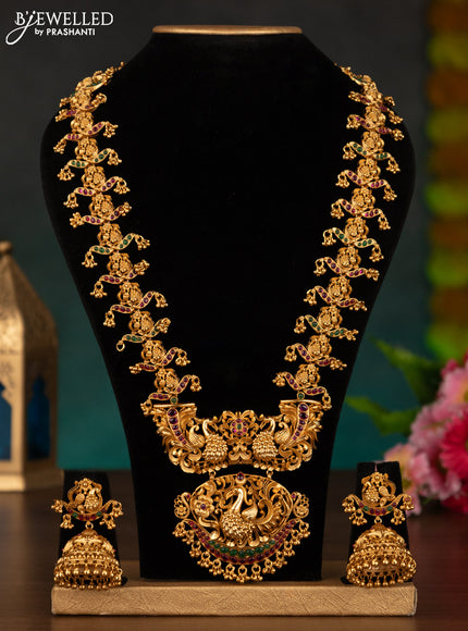 Antique haaram peacock design with kemp stones and golden beads hanging