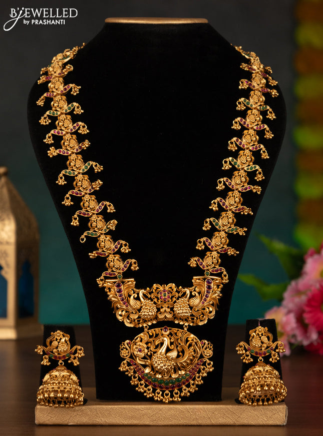 Antique haaram peacock design with kemp stones and golden beads hanging
