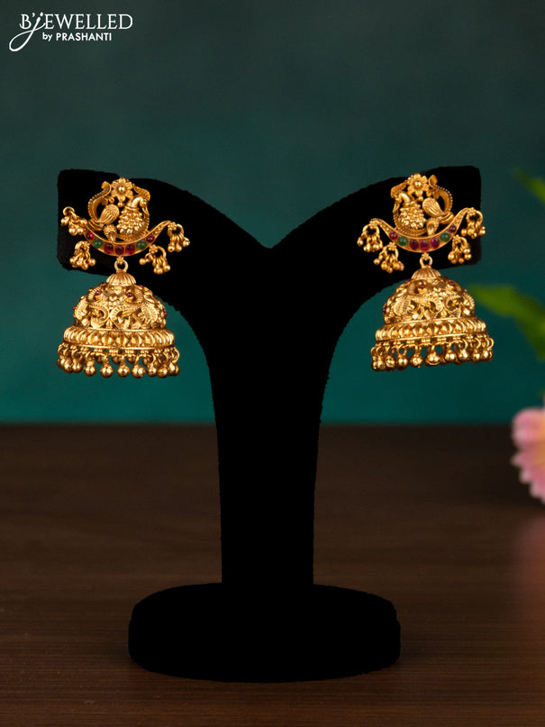 Antique haaram peacock design with kemp stones and golden beads hanging