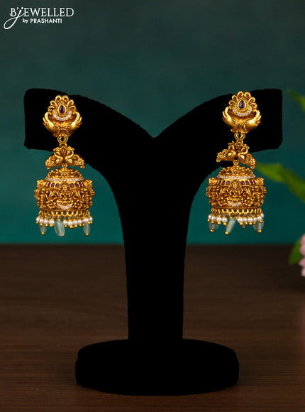 Antique haaram lakshmi design with kemp & cz stones and mint green beads hanging