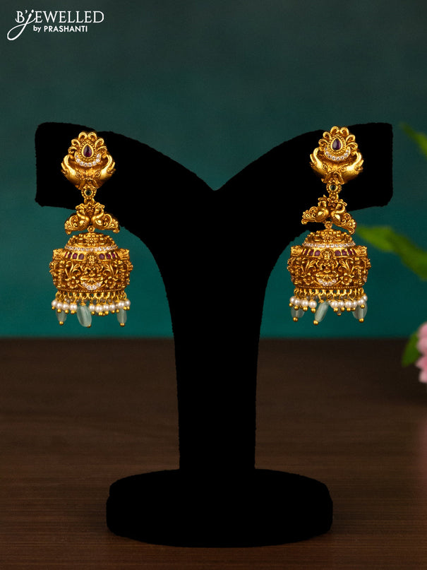 Antique haaram lakshmi design with kemp & cz stones and mint green beads hanging
