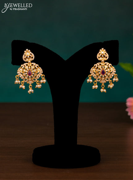 Antique haaram elephant design with pink kemp & cz stones and pearl hangings