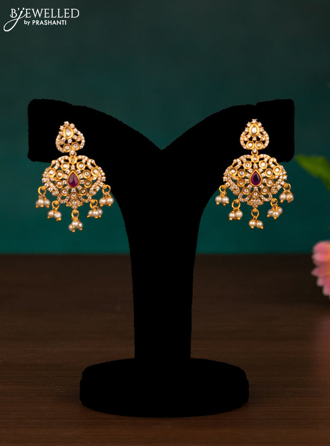 Antique haaram elephant design with pink kemp & cz stones and pearl hangings