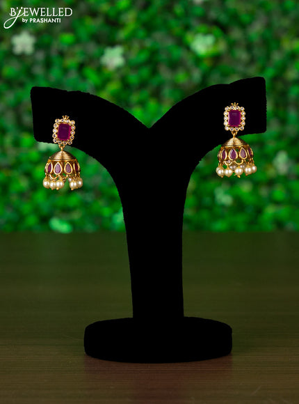 Antique choker lakshmi design with pink kemp & cz stones and pearl hangings