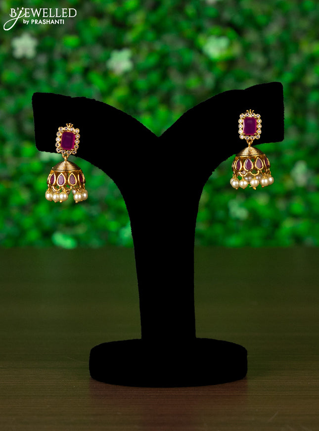 Antique choker lakshmi design with pink kemp & cz stones and pearl hangings