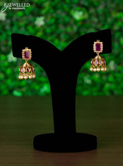 Antique choker ram darbar design with pink kemp & cz stones and pearl hangings