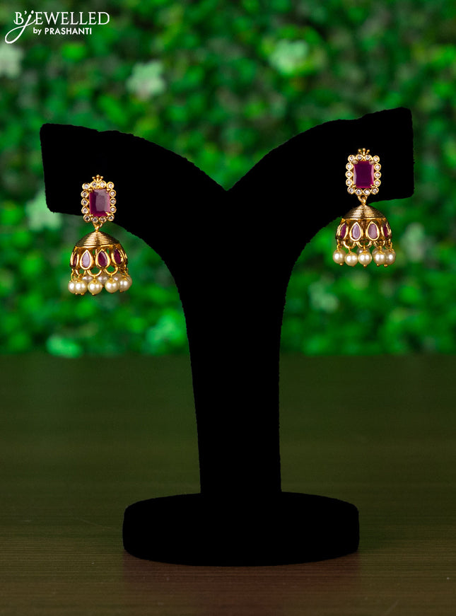 Antique choker ram darbar design with pink kemp & cz stones and pearl hangings