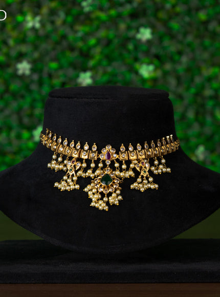 Antique choker with kemp & cz stones and pearl hangings