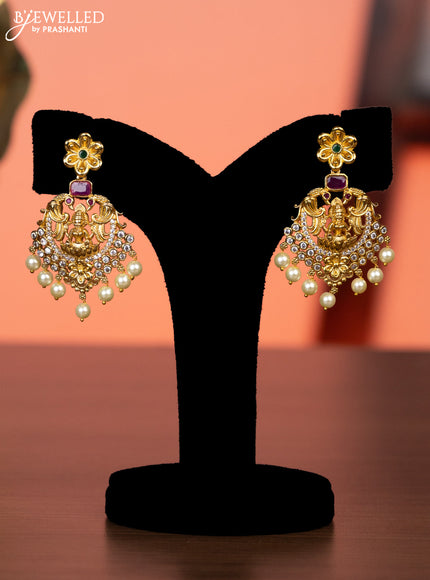 Antique necklace lakshmi design with kemp & cz stones and pearl hangings