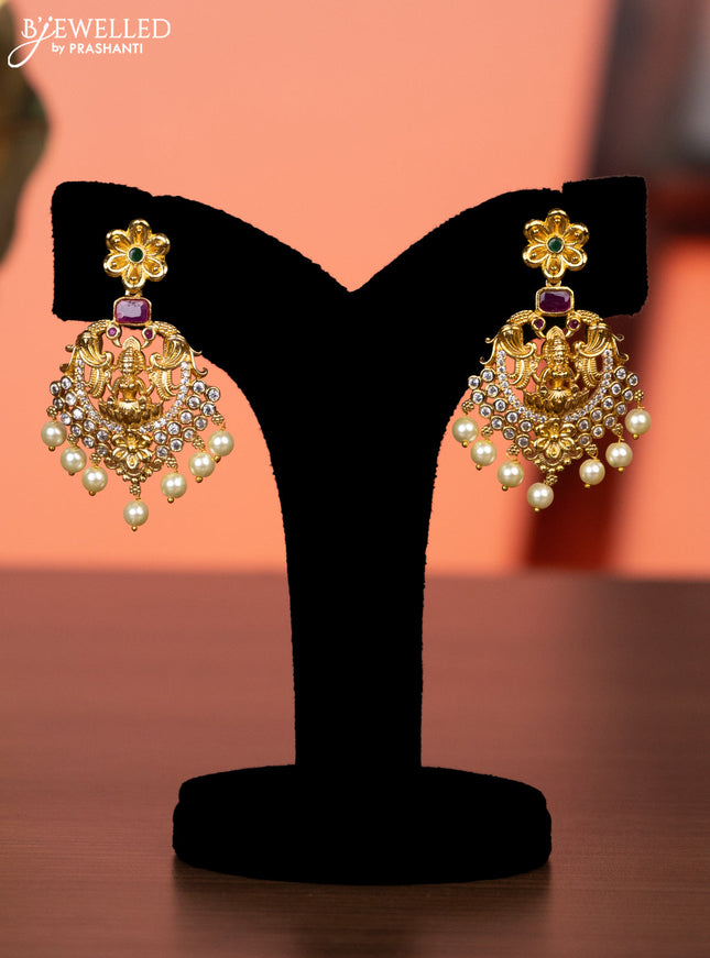 Antique necklace lakshmi design with kemp & cz stones and pearl hangings