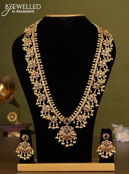 Antique guttapusalu haaram with kemp & cz stones and pearl hangings