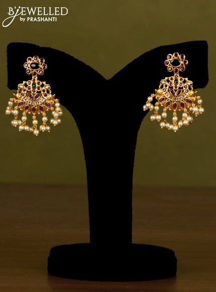 Antique guttapusalu haaram with kemp & cz stones and pearl hangings