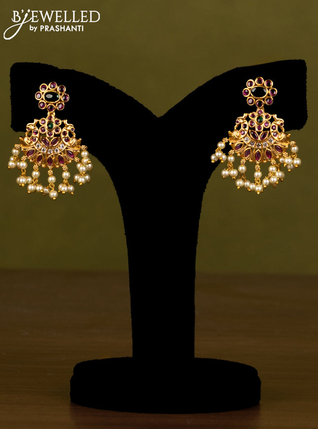 Antique guttapusalu haaram with kemp & cz stones and pearl hangings