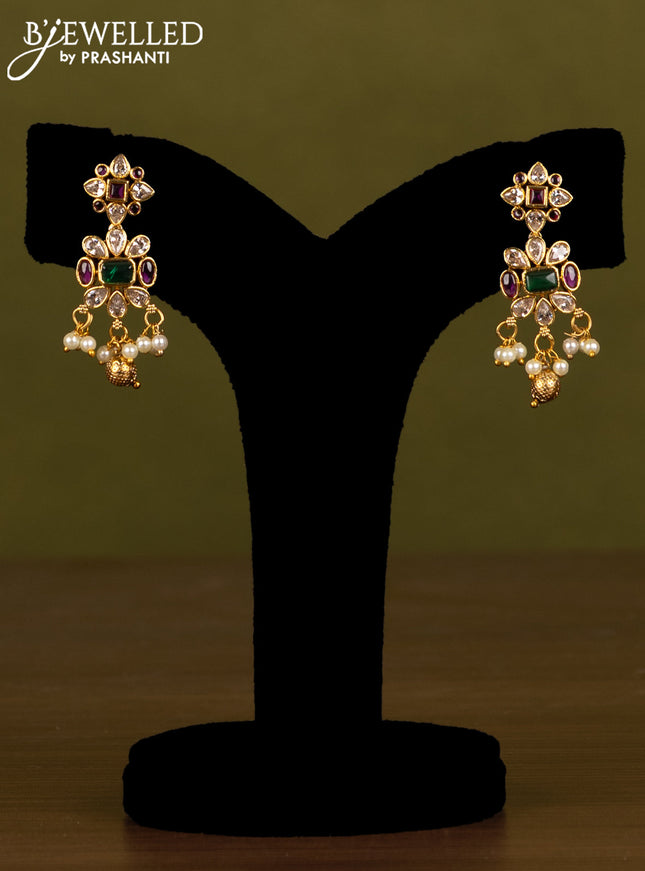 Antique guttapusalu haaram with kemp & cz stones and pearl hangings