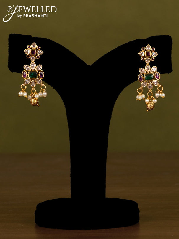 Antique guttapusalu haaram with kemp & cz stones and pearl hangings