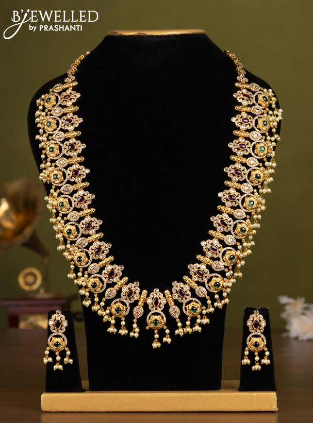 Antique guttapusalu haaram with kemp & cz stones and pearl hangings