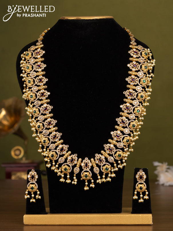 Antique guttapusalu haaram with kemp & cz stones and pearl hangings