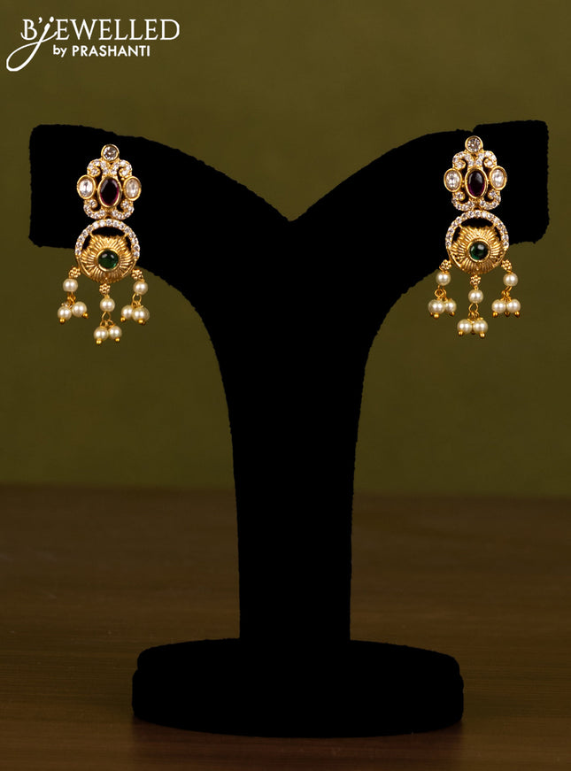 Antique guttapusalu haaram with kemp & cz stones and pearl hangings