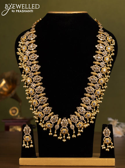 Antique guttapusalu haaram with cz stones and pearl hangings