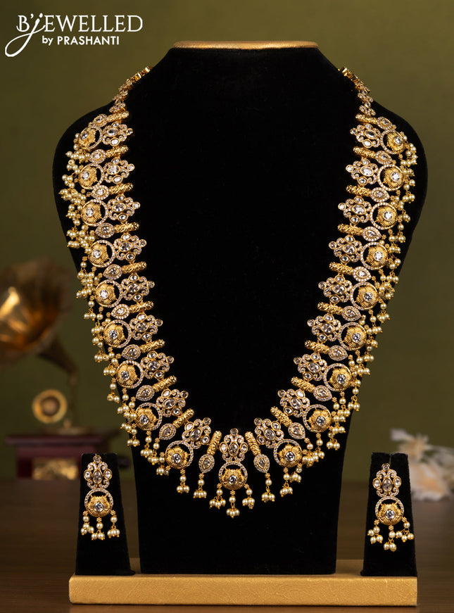 Antique guttapusalu haaram with cz stones and pearl hangings