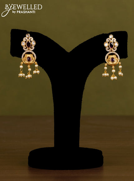 Antique guttapusalu haaram with pink kemp & cz stones and pearl hangings