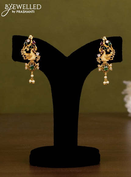 Antique guttapusalu haaram with kemp & cz stones and pearl hangings