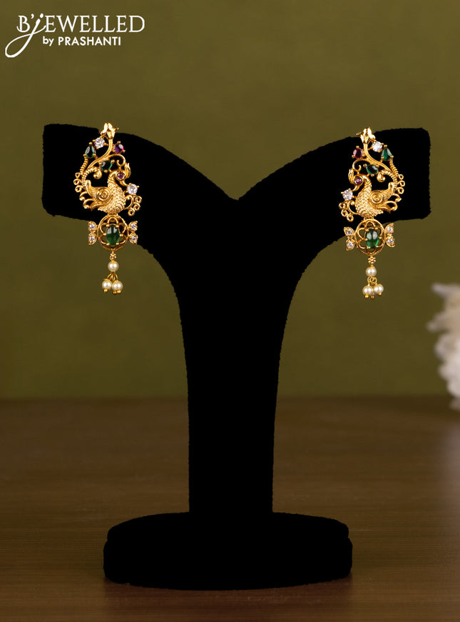 Antique guttapusalu haaram with kemp & cz stones and pearl hangings