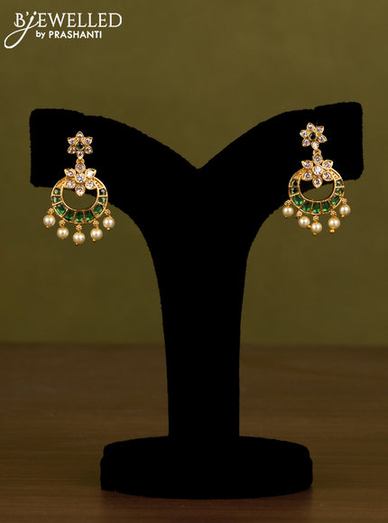 Antique guttapusalu haaram chandbali design with green kemp & cz stones and pearl hangings