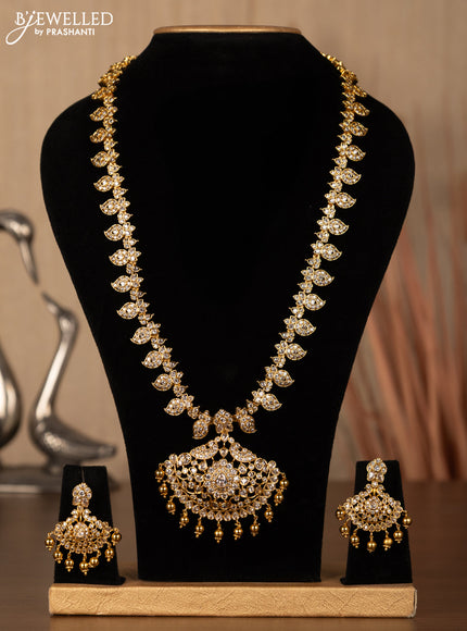 Antique haaram manga pattern with cz stones and golden beads hanging