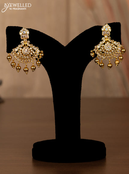 Antique haaram manga pattern with cz stones and golden beads hanging